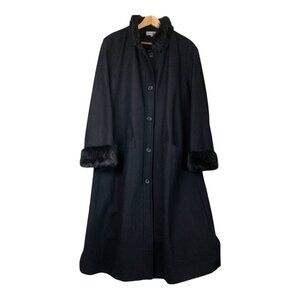 VTG Jonathan Michael Women's Black Wool Blend Long Coat‎ Faux Fur Trim Size 18W